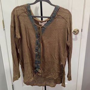 Lace up boho sweater with hood